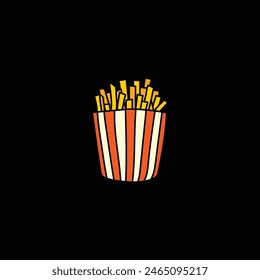 French fries in a paper bag hand-drawn. Vector illustration. Hand drawn, not AI