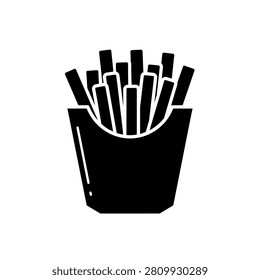 French Fries in Paper Box Container Vector Icon Flat Silhouette Snack Illustration
