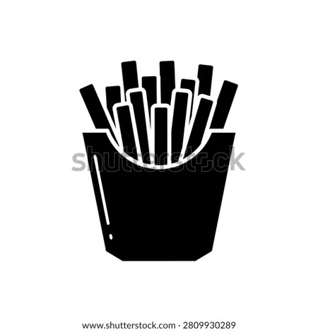 French Fries in Paper Box Container Vector Icon Flat Silhouette Snack Illustration