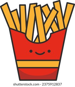 French fries in paper box, fast food vector illustration, line icon