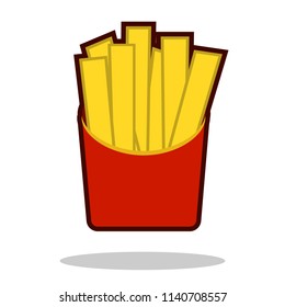 French fries in paper box, isolated icon. Fast food concept. Vector illustration