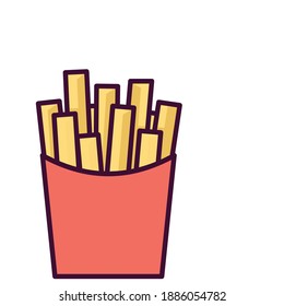 French fries in paper box, isolated. Vector illustration French fries, French fries box, fries box Flat icon