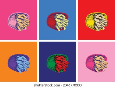 French fries in paper box Vector illustration. Pop art. 