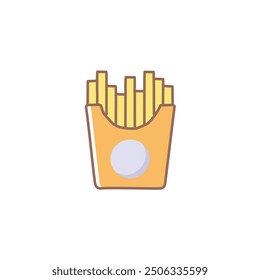 French fries in paper container icon. A brightly colored icon depicting a container of golden French fries. Perfect for food and restaurant branding.