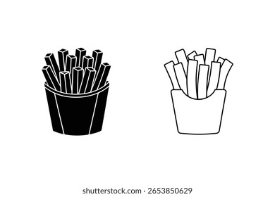 Batatas fritas em recipientes de papel frito de batata