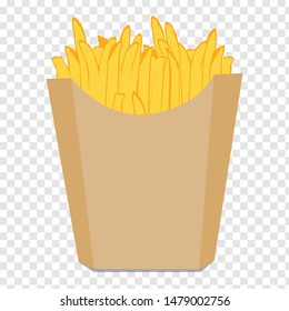 French fries in a paper cup on a transparent background.