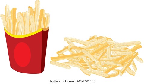 French fries in paper packaging. Isolated on white background