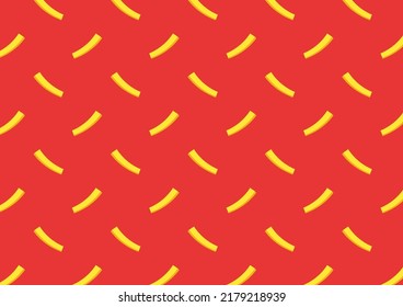 Patten patatas fritas. Fondo del patrón vectorial de patatas fritas. Patrón de comida rápida de papas fritas con fondo rojo.