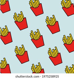 French Fries Pattern Background. Food Vector Illustration.
