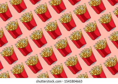 French fries pattern. Hand drawn french fries illustration. Great for poster, card or restaurant.