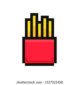 French fries. Pixel art. Retro game style. Vector illustration.