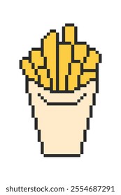 French fries in pixel art style. Vector illustration.