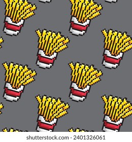 French fries pixel seamless pattern food isolated on gray background