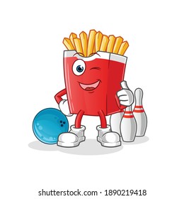 French fries play bowling illustration. character vector