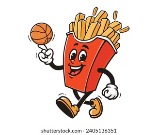 Französische Pommes frites spielen Basketballcartoon Maskottabilder Vektorklammer