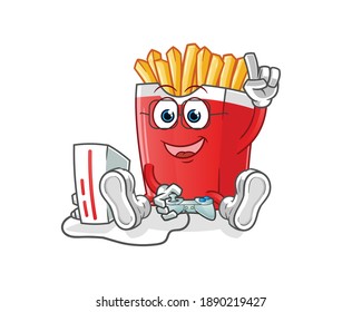 French fries playing video games vector. cartoon character