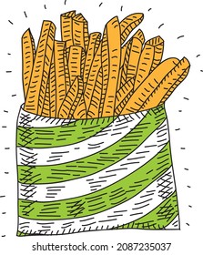 French fries pocket. Sketchy hand-drawn vector illustration.