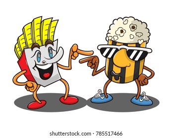 French fries and popcorn cartoon vector