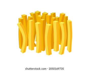 French fries portion fast food on white background. Fried potato sticks bunch vector flat eps illustration