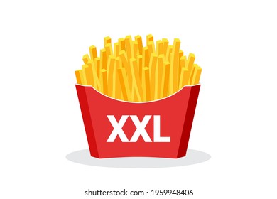 French Fries potato fast food in Red Carton Package Box Isolated on White background flat design vector illustration eps 10