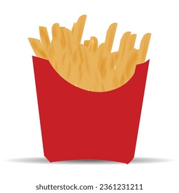 French Fries potato fast food in Red Carton Package Box Isolated on White background