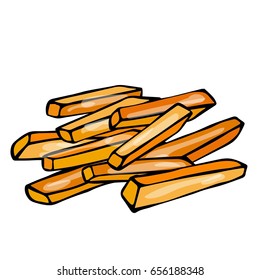 French Fries Potato. Fast Food. Isolated On a White Background. Realistic Doodle Cartoon Style Hand Drawn Sketch Vector Illustration.