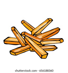 French Fries Potato. Fast Food. Isolated On a White Background. Realistic Doodle Cartoon Style Hand Drawn Sketch Vector Illustration.