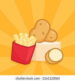 French fries and potato kawaii doodle flat vector illustration icon modern 3d minimal backdrop 