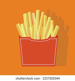 French Fries Potato in Red Bucket. Vector illustration of fast food. 