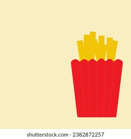 French fries potato in a red pack box vector illustration. Fast food, junk