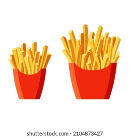 French Fries Potato. Red Package Box. Fast Food Set. Vector