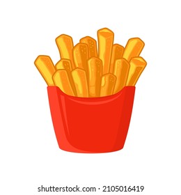 French Fries Potato. Red Package Fast Food Box. Vector
