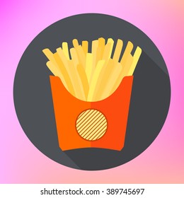 french fries potatoe flat vector icon. fast food snack pictogram long shadows.