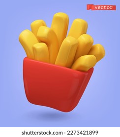 Pommes frites, Kartoffeln, 3D-Cartoon, Vektorsymbol