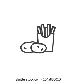 French fries potatoes line icon. linear style sign for mobile concept and web design. Raw potatoes and french fries box outline vector icon. Fast Food symbol, logo illustration. Pixel perfect vector