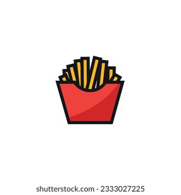 French Fries Potatoes in Red Paper Box Vector Flat Icon on White Background. Simple Fast Food Filled color
Symbol for Cafe Menu, Logo, Banner, Web.