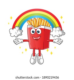 French fries with a rainbow mascot. cartoon vector