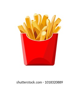 French fries in a red bag. Fast food. Isolated Vector Illustration