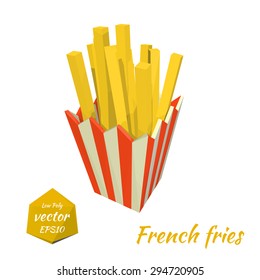 French fries in a red box. Fast food icon. Vector illustration