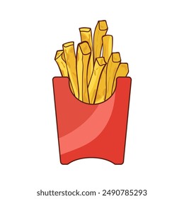 French fries in red box flat vector illustration clipart isolated on white background