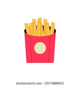 French Fries In A Red Box In Flat Vector Illustration Symbolizing Fast Food, Snacking, And Convenience, Isolated On White Background