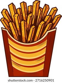 Patatas fritas en Ilustración vectorial plana de caja roja