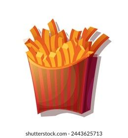 French fries in a red box icon. French fries icon isolated on a white background. French fried potatoes illustration. Favorite fast food meal icon