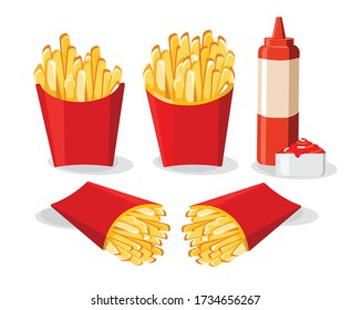 French Fries In Red Box  Illustration, French fries with Chili sauce and ketchup