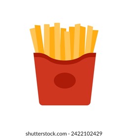 French fries in red box, paper container with salty potato chips vector illustration