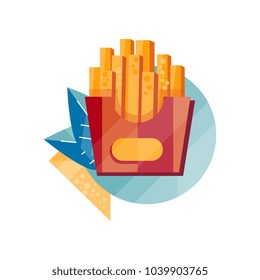 French fries in red box vector Illustration on a white background