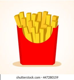 French Fries In Red Box. Vector Illustration