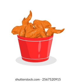 french fries in a red bucket vector illustration. chicken wings on a red bucket illustration.