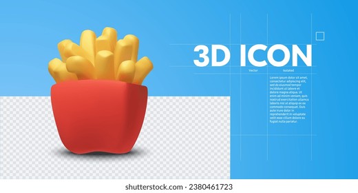 French fries in a red carton box isolated on white background. Vector illustration