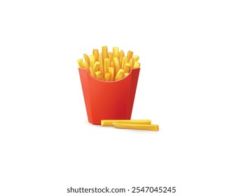 Batatas fritas em caixa de pacote vermelha isolada no fundo branco. Batatas Fritas De Fast Food. Batatas fritas em caixa vermelha isolada no fundo branco, Fast food francês fritas ilustração